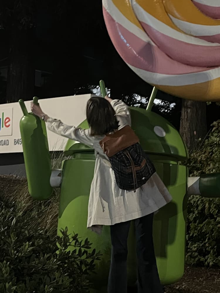 jaysa grabbing the green android guy